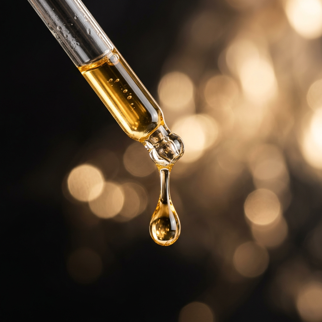 Golden botanical oil droplet