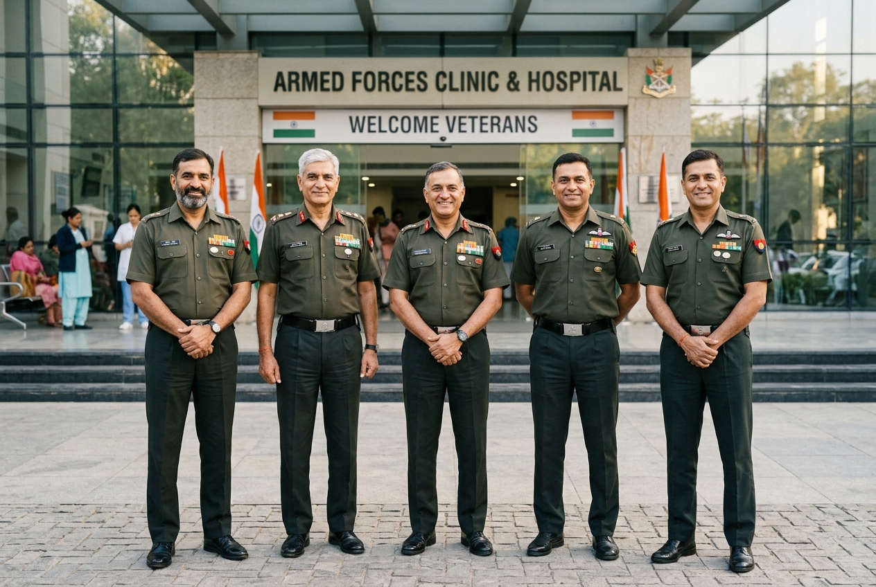Our tri-services veteran team at the hospital entrance