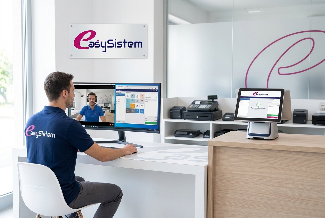 Tecnico EasySistem in assistenza remota su registratore e POS