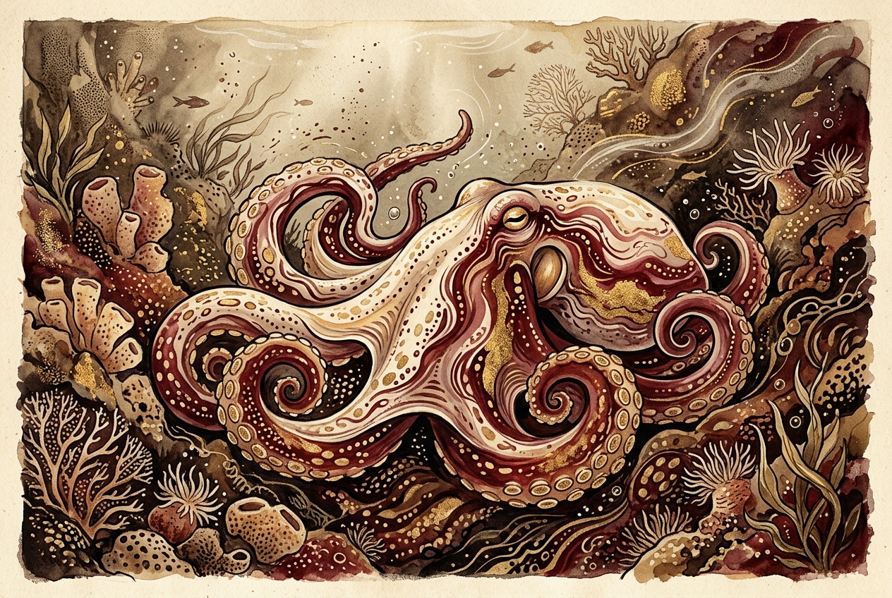 The Octopus That Dreams in Colour — AI illustration