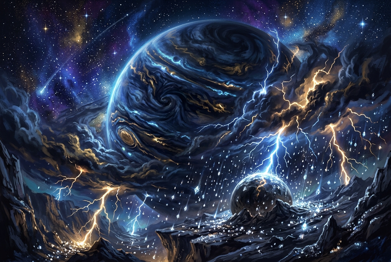 The Planet Where It Rains Diamonds — AI illustration