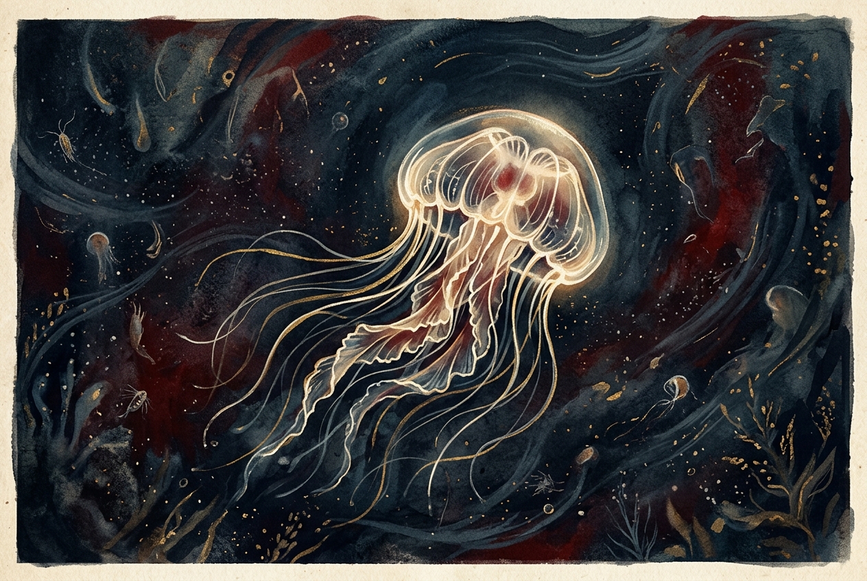 The Immortal Jellyfish That Reverses Age — AI illustration