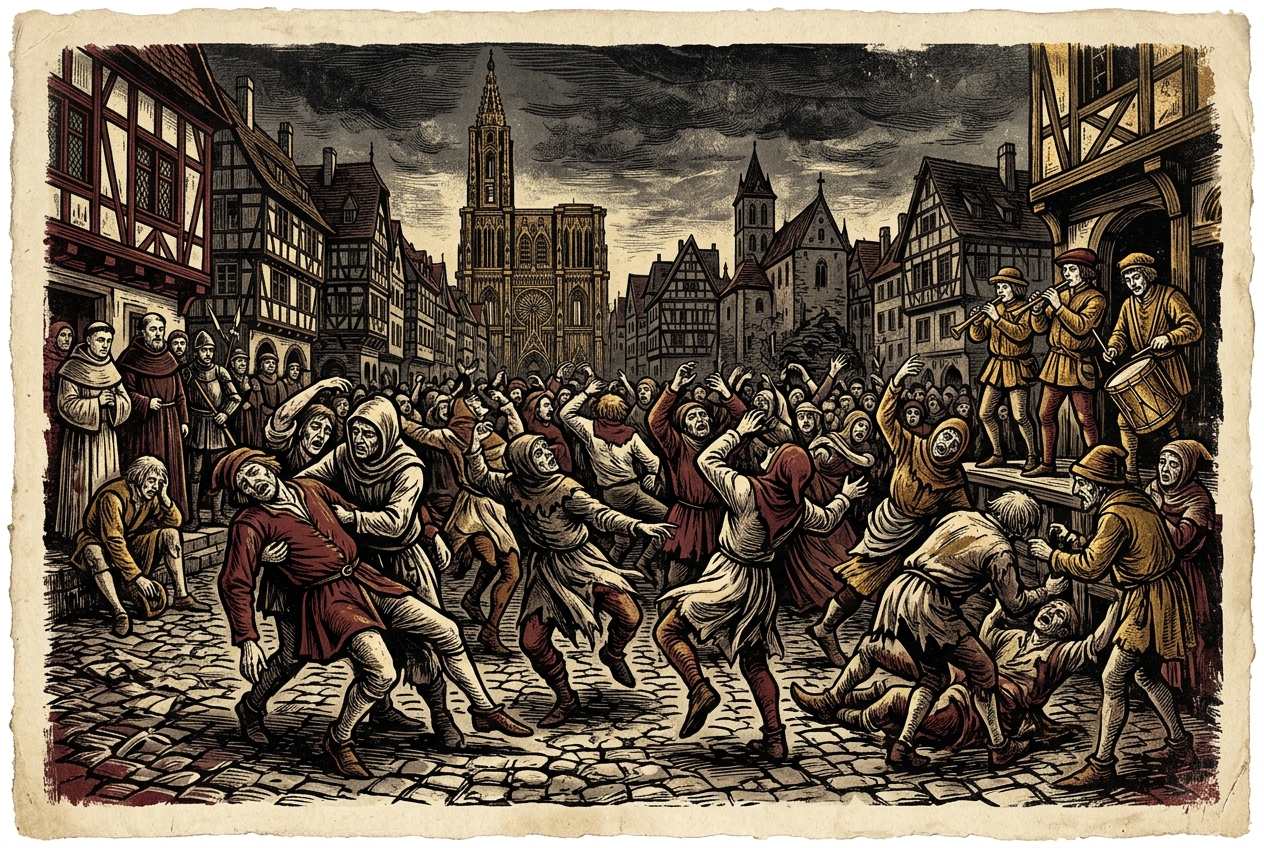 The Dancing Plague of 1518 — AI illustration