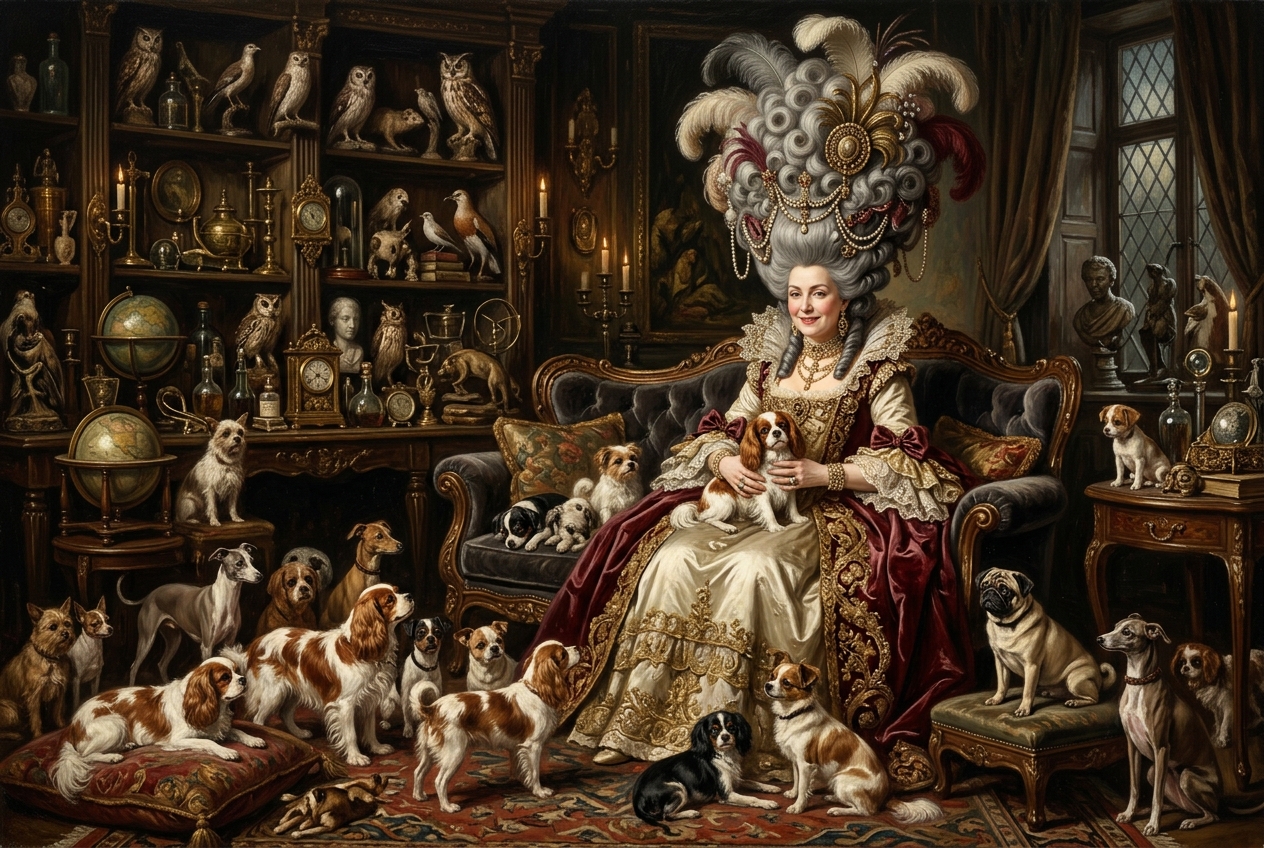 The Duchess Who Lived With 26 Dogs in Her Hair — AI illustration