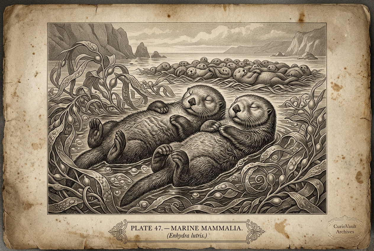 Sea otters hold hands so they don't drift apart — AI illustration