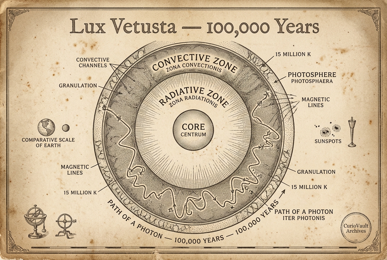 The sunlight hitting you is 100,000 years old — AI illustration