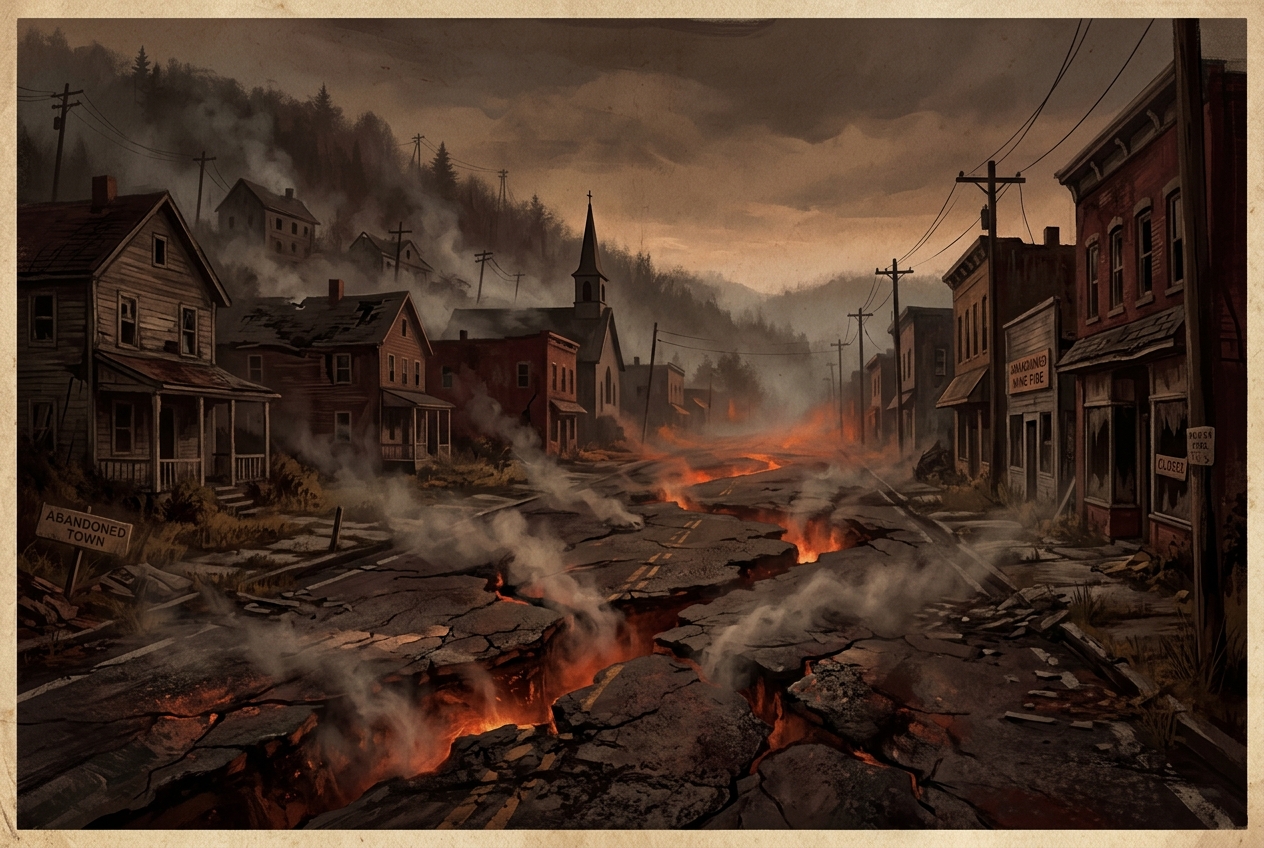 The Town That Has Been Burning for 60 Years — AI illustration
