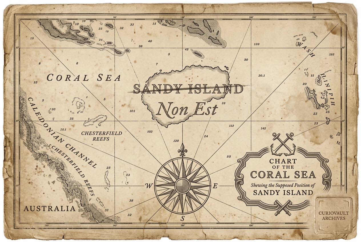 The Island That Appears On Maps But Does Not Exist — AI illustration