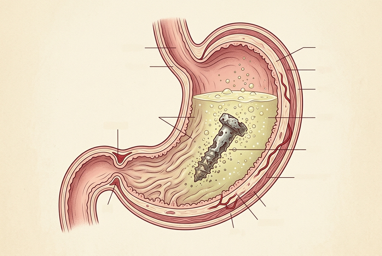 Your Stomach Makes Acid That Can Dissolve Metal — AI illustration