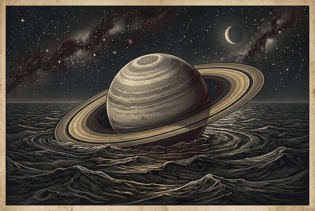 Saturn would float in a giant bathtub — AI illustration