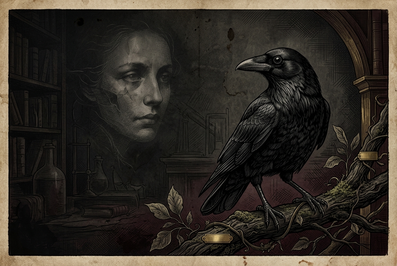 Illustrated crow remembering a human face