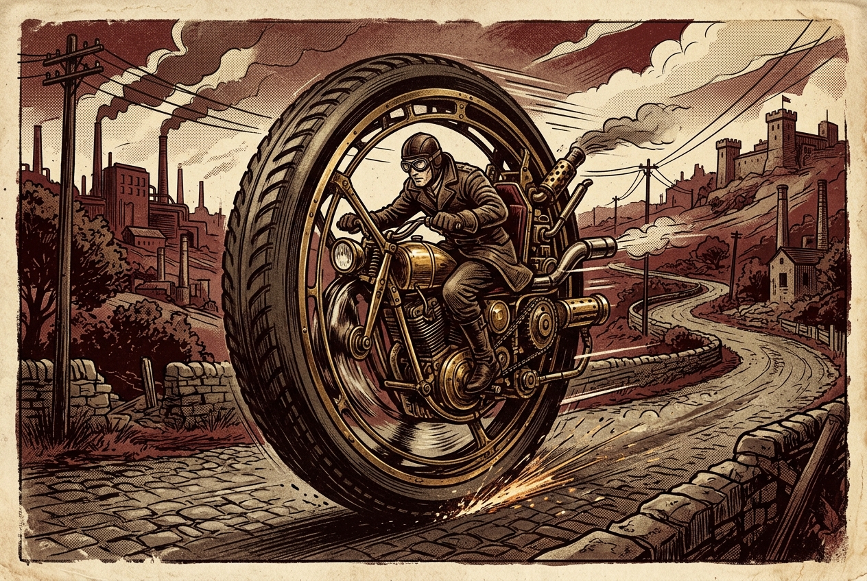 The Monowheel — A One-Wheeled Car — AI illustration