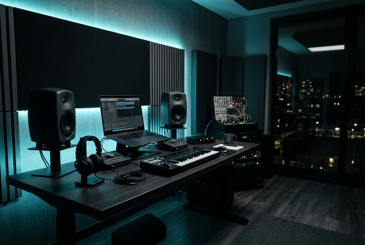 A quiet studio session after dark