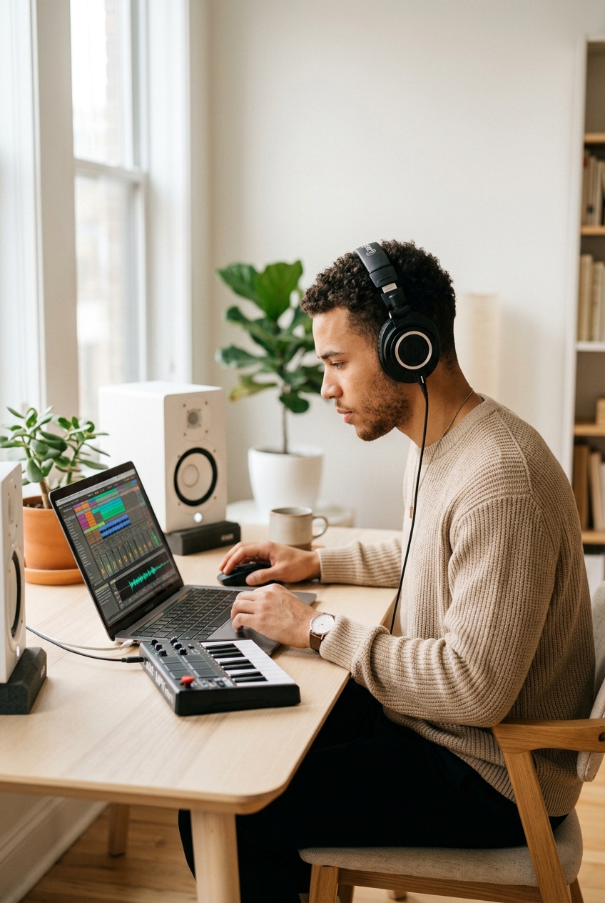 Producteur mixant sur son ordinateur avec TUBMIX
