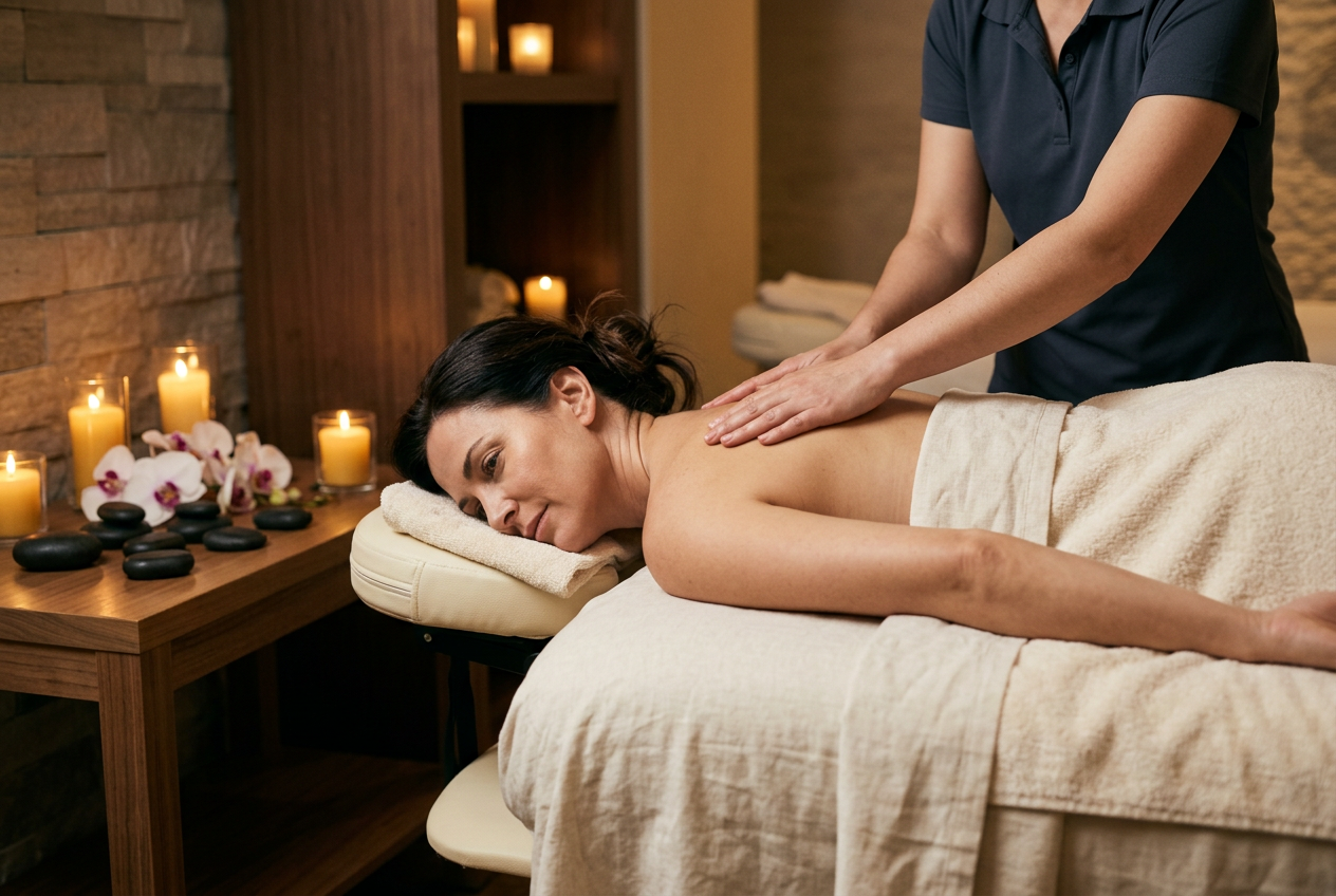 Woman receiving a relaxing back massage in a luxurious spa