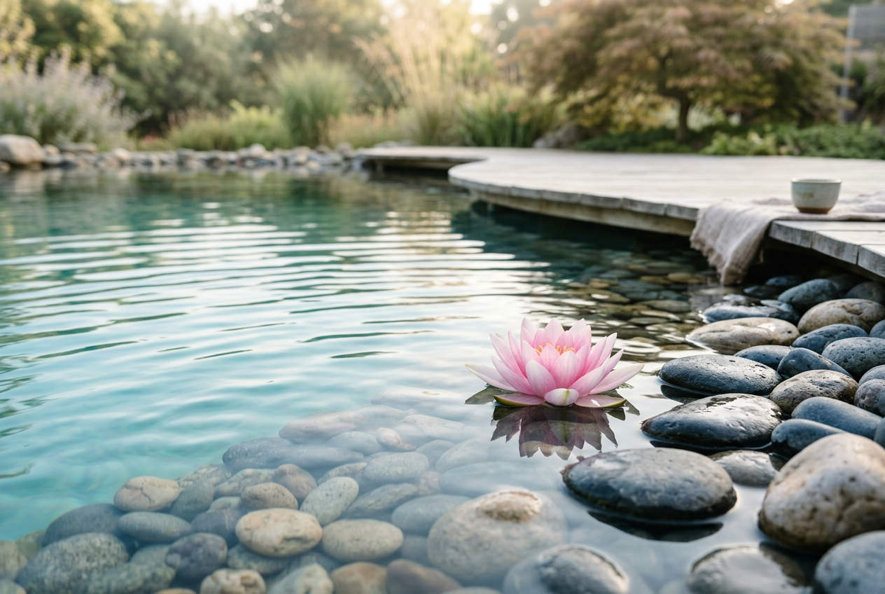 Lotus flower floating on calm spa water