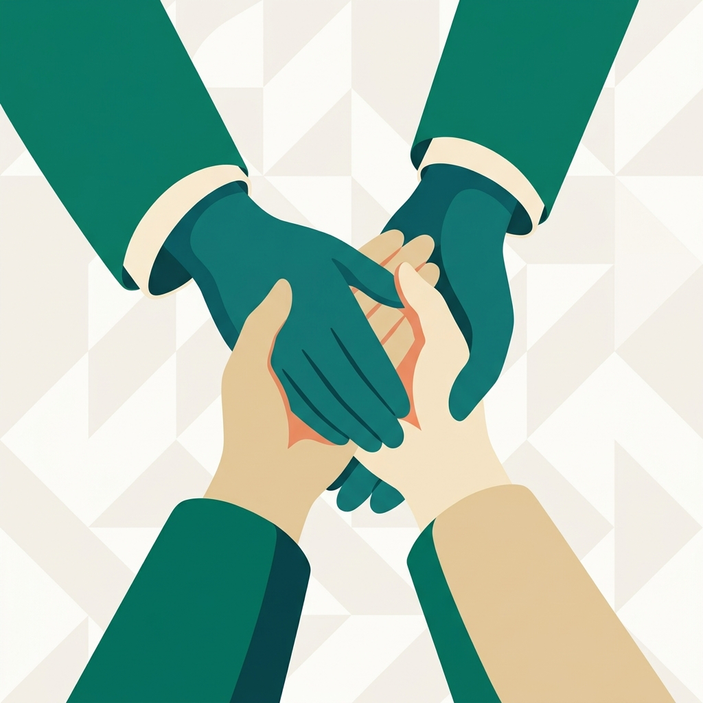 Vector illustration of a clinician gently holding a patient's hands