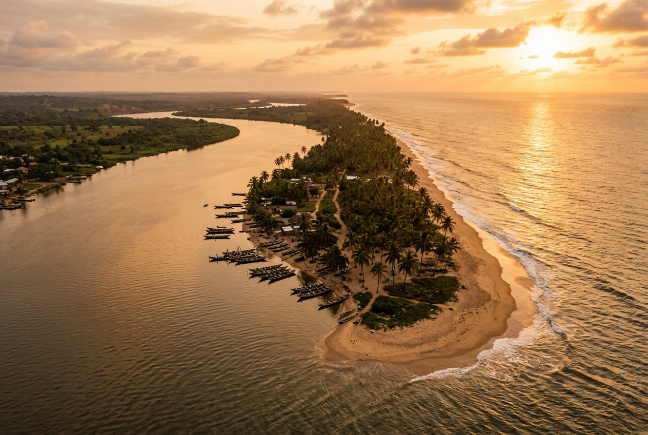 Ada Foah estuary where the Volta meets the Atlantic