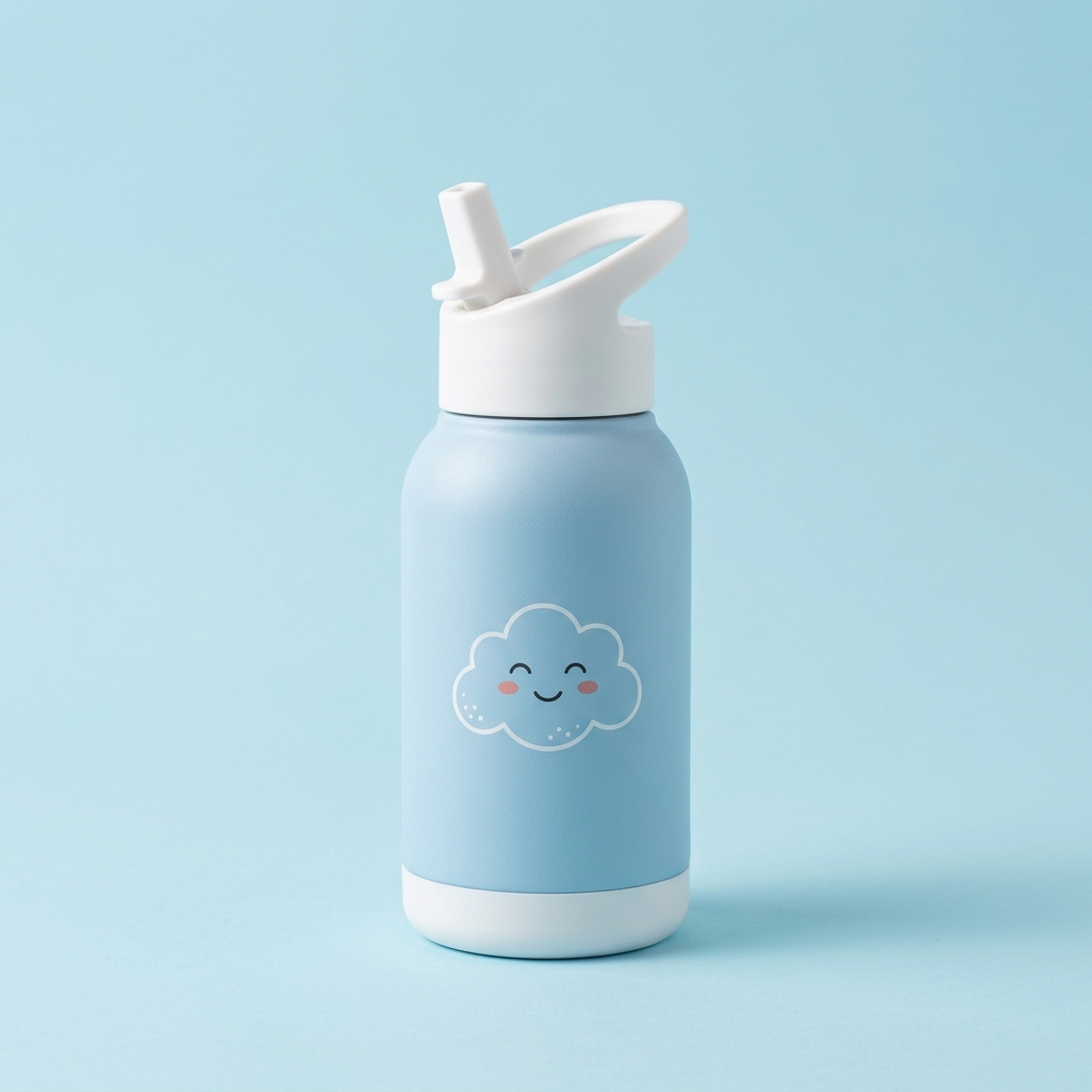 Cloud Club insulated kids water bottle in powder blue with cloud motif