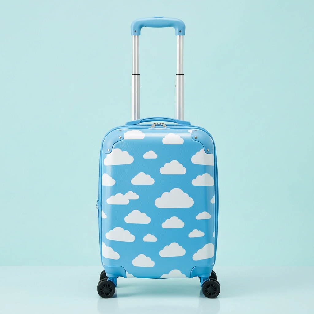 Skylark kids trolley suitcase in sky blue with cloud print