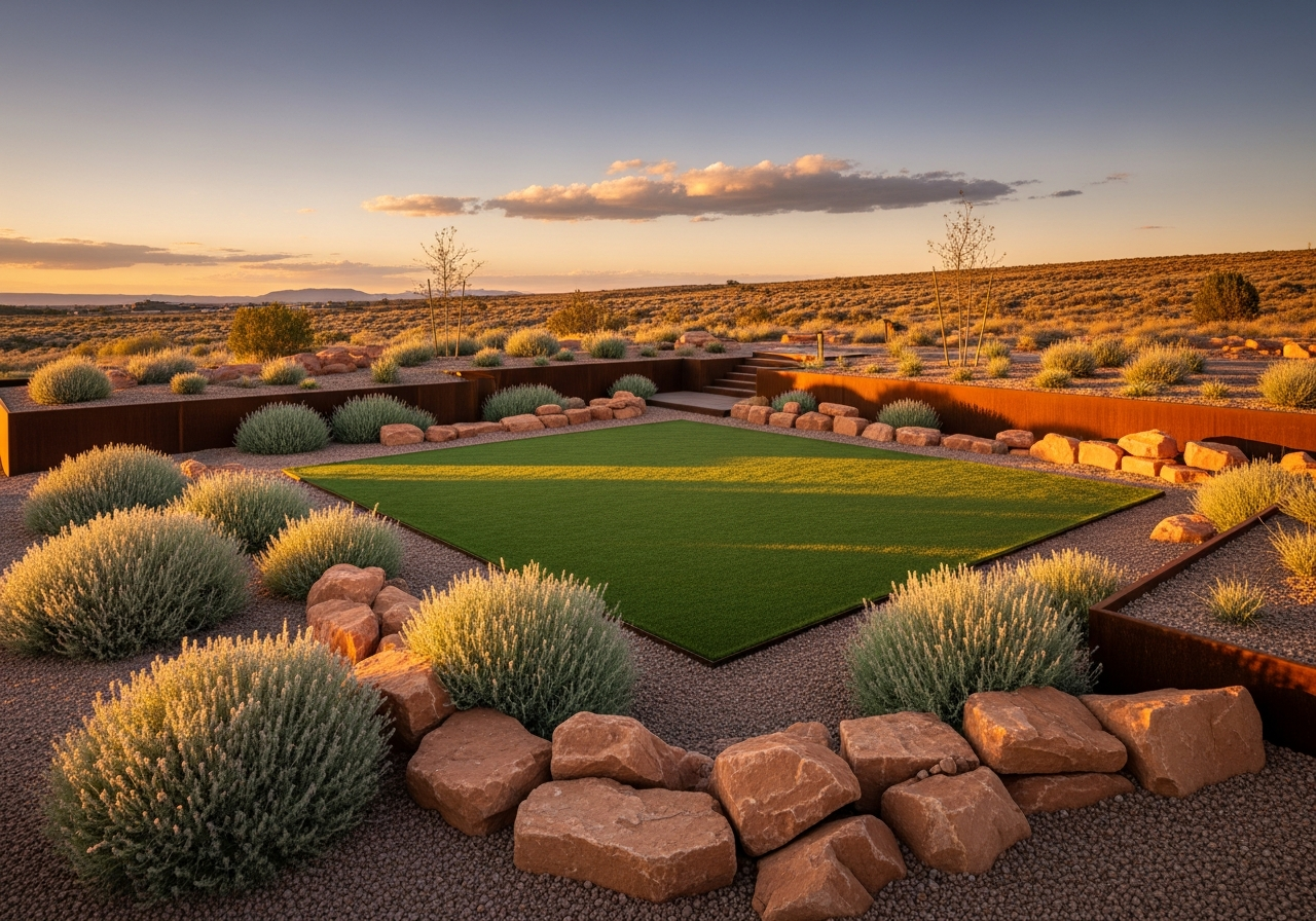 Wasatch Front waterwise landscape with artificial turf