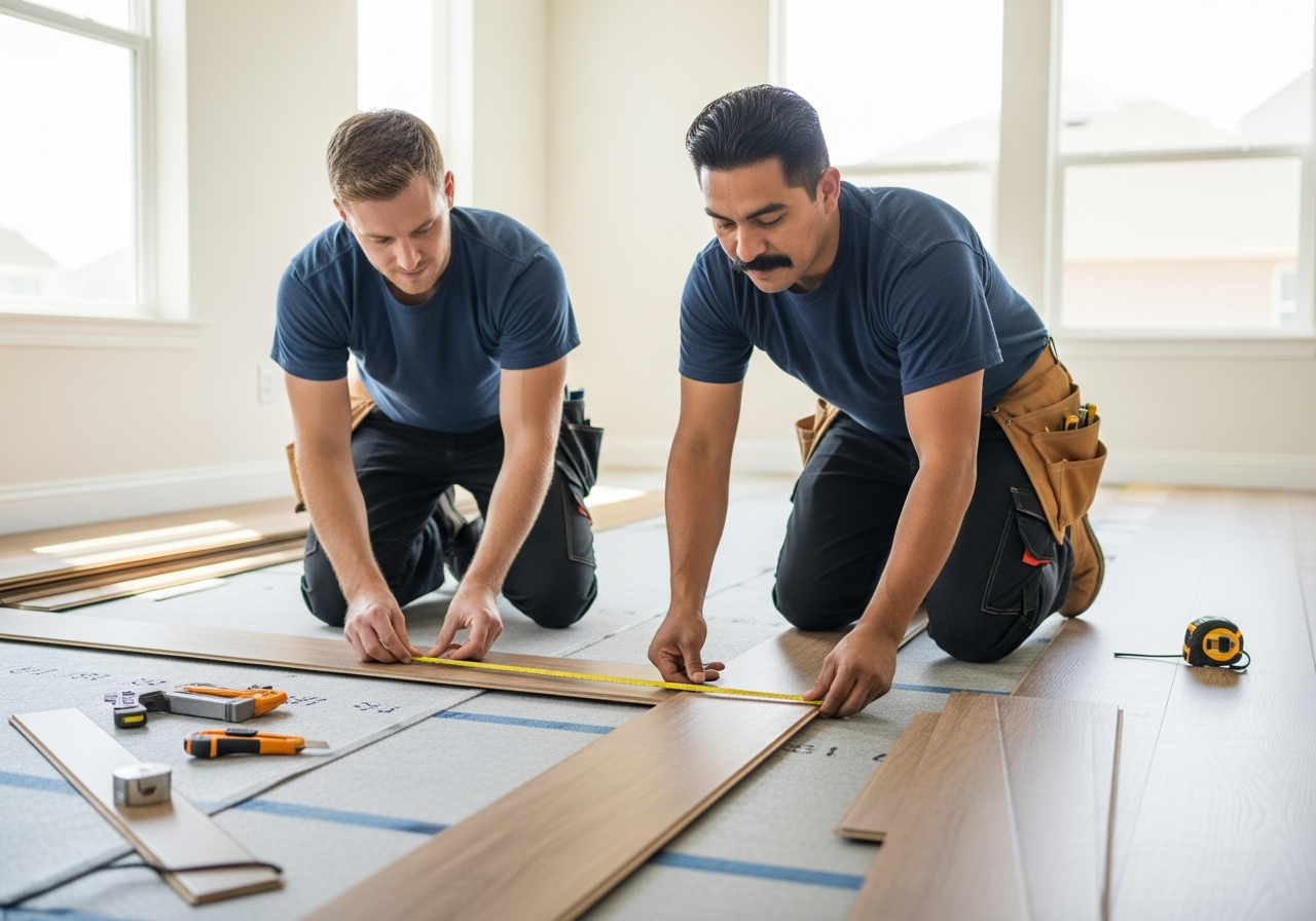 C&Z Flooring team working together on a flooring installation