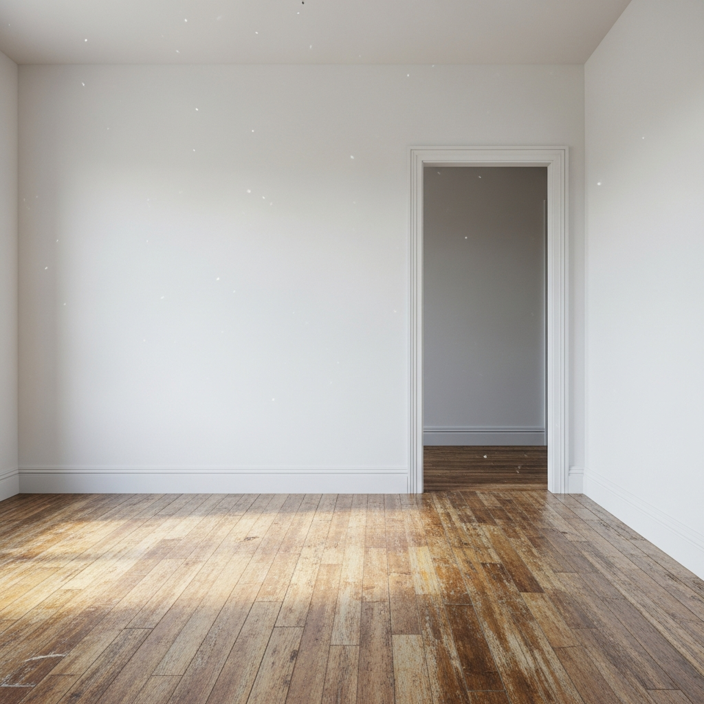 Before: Old scratched hardwood floor