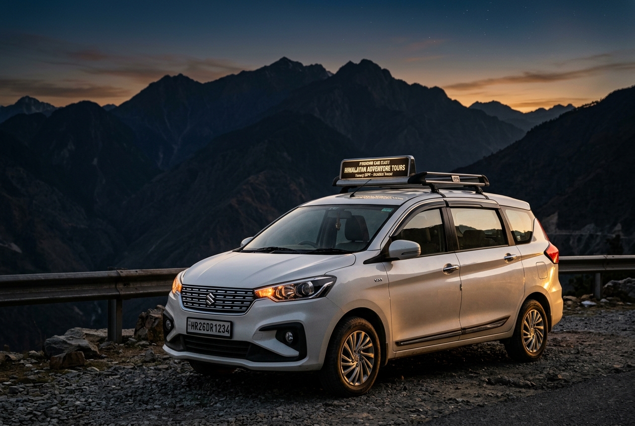 Maruti Suzuki Ertiga VXI — the Tingadya Travels taxi on a Himalayan viewpoint