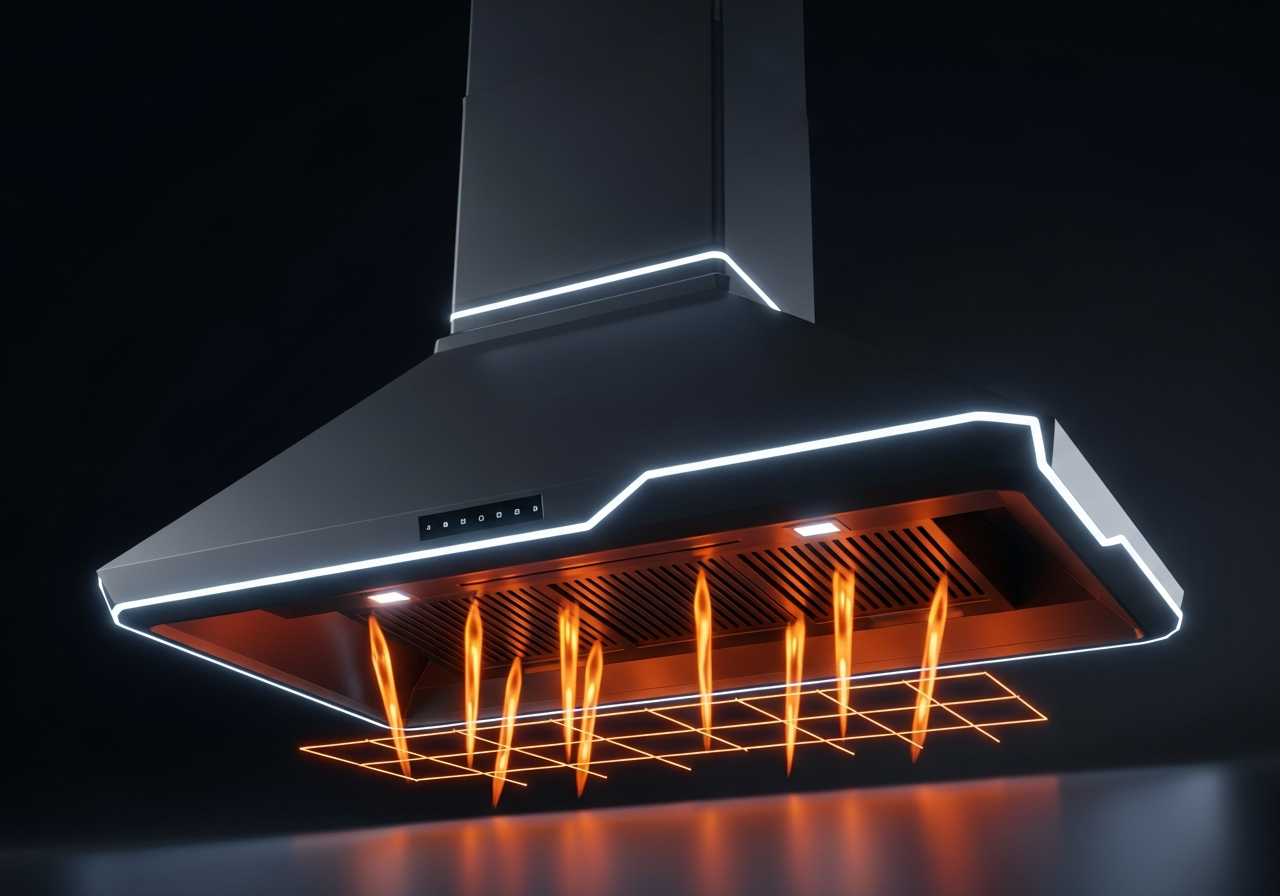 Kitchensafe installed under a stainless-steel range hood