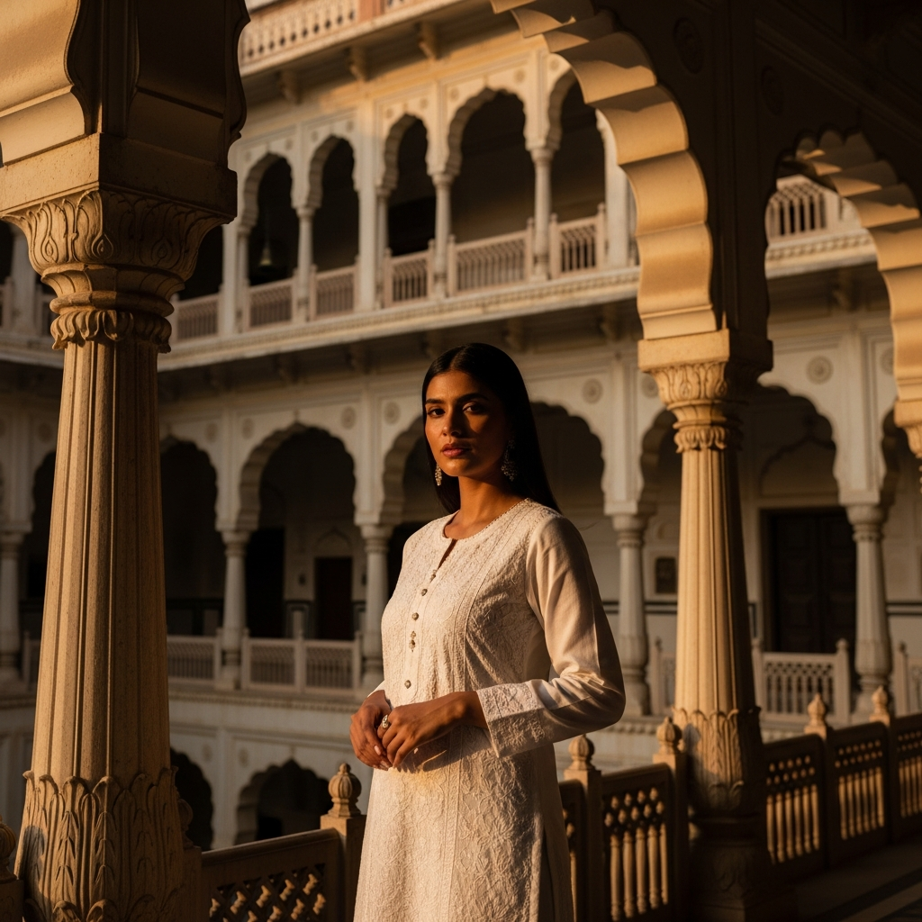Woman in handcrafted Chikankari