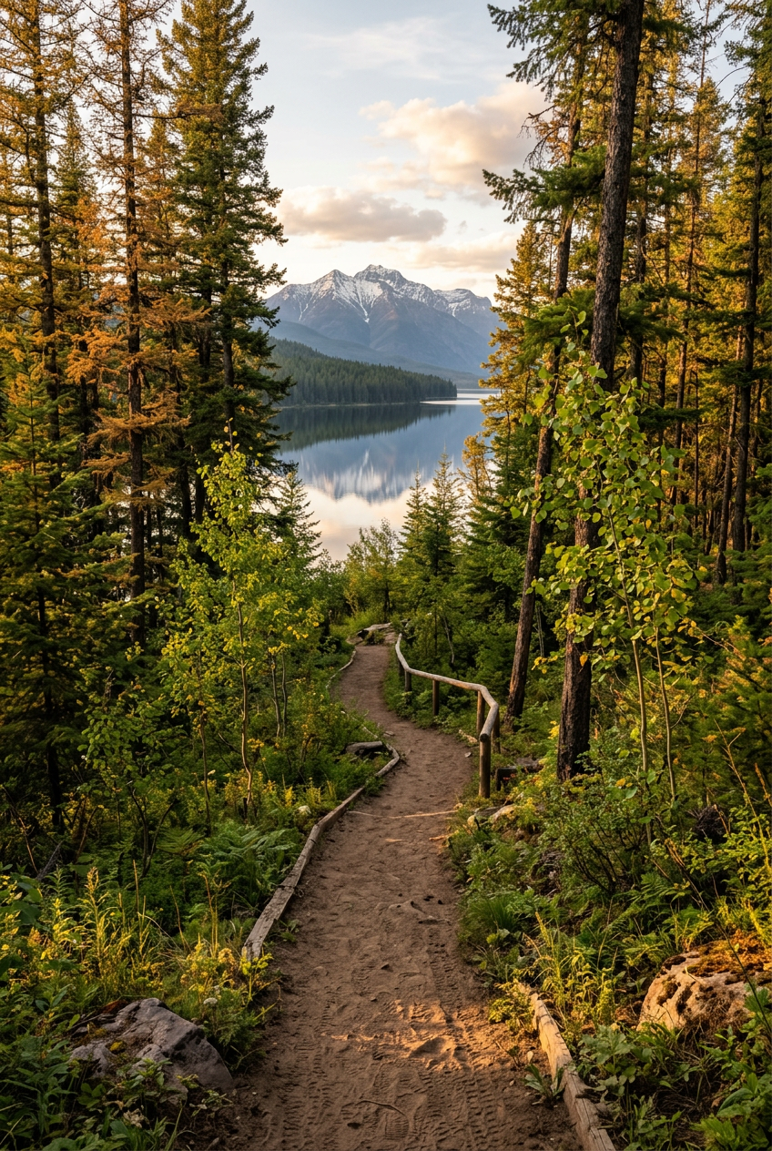 Montana forest and mountains by a lake