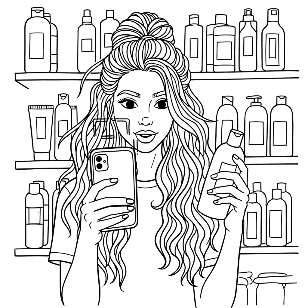 Woman scanning a hair product with her phone