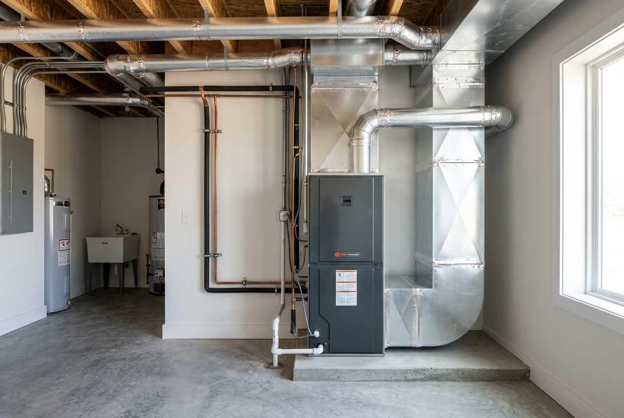 Clean, modern equipment installation in a utility room