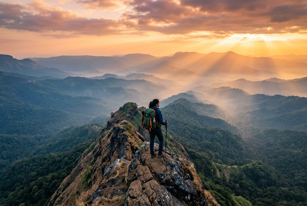 Travel adventure at golden hour