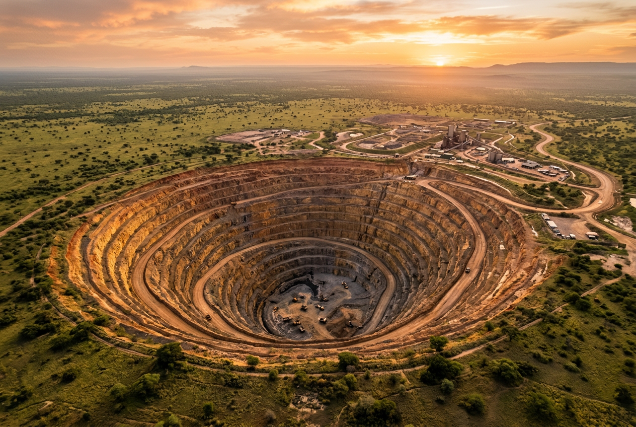 Open-pit diamond mine at golden hour, Botswana