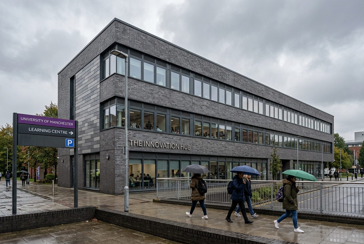 Grey aluminium commercial windows on a modern UK office building fabricated on Comar and Senior systems