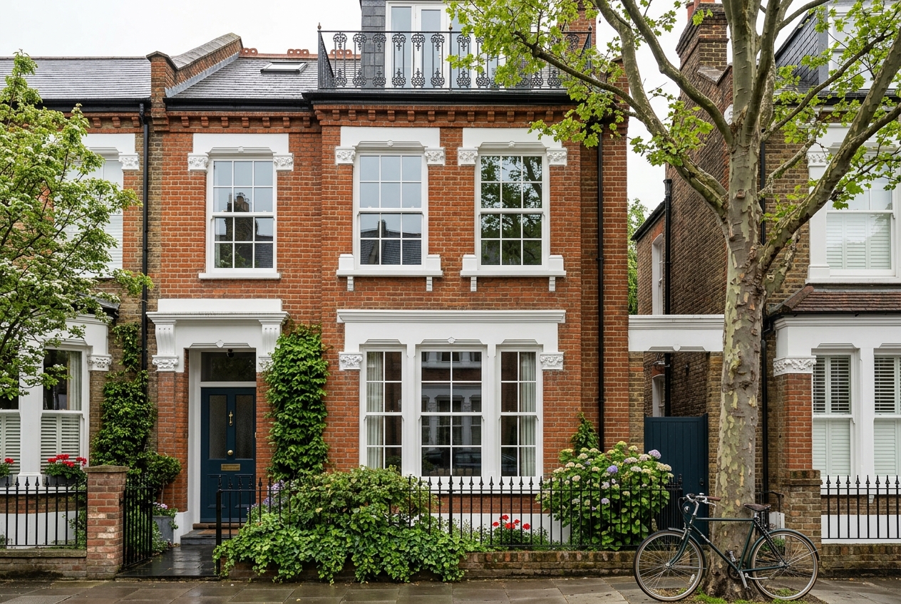 White aluminium vertical sliding sash windows on a Victorian terrace house in London