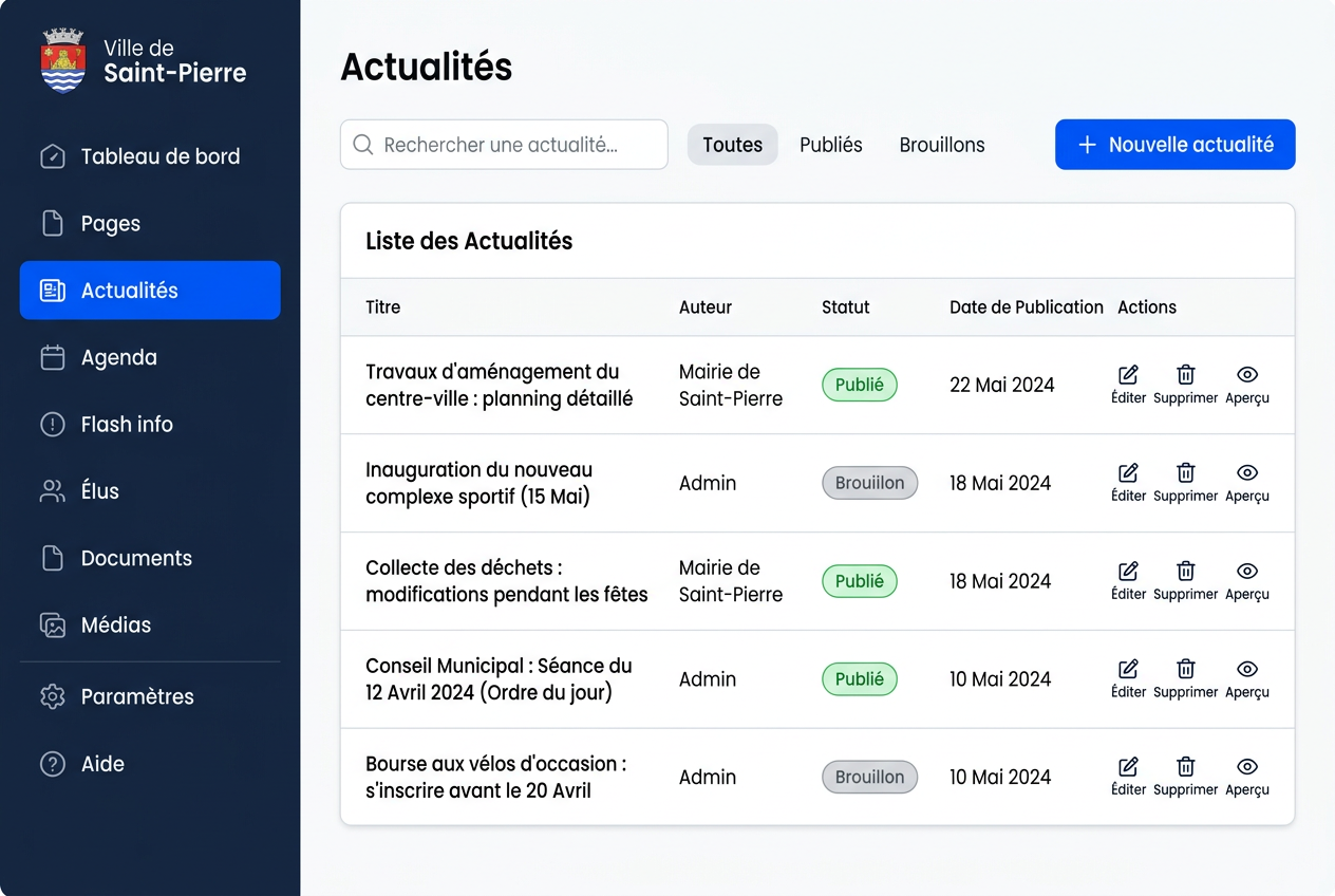 Aperçu du CMS : Publier une actualité