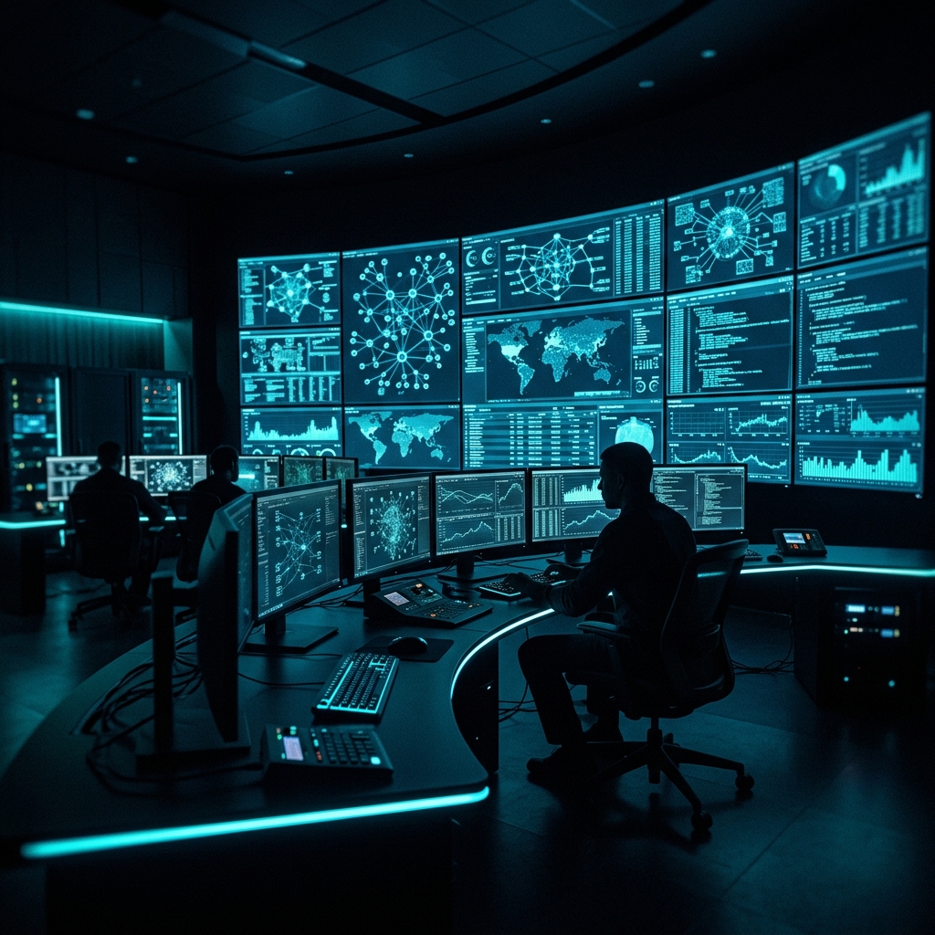 Security operations center monitoring live telemetry