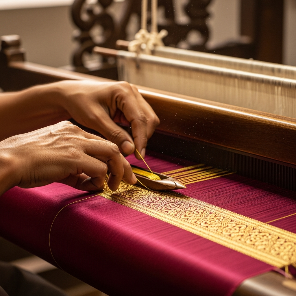Artisan weaving golden threads