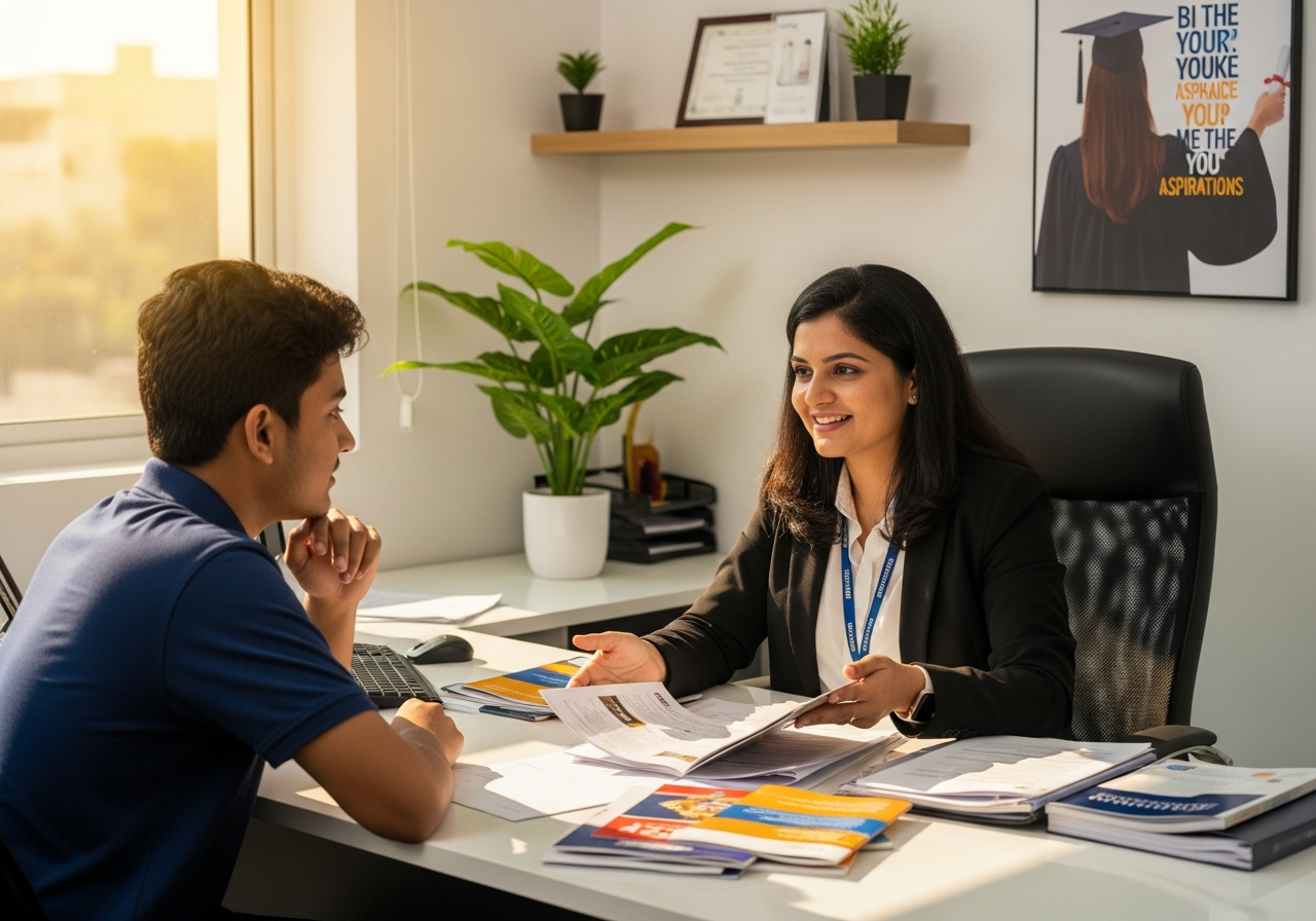 Education counselor guiding student