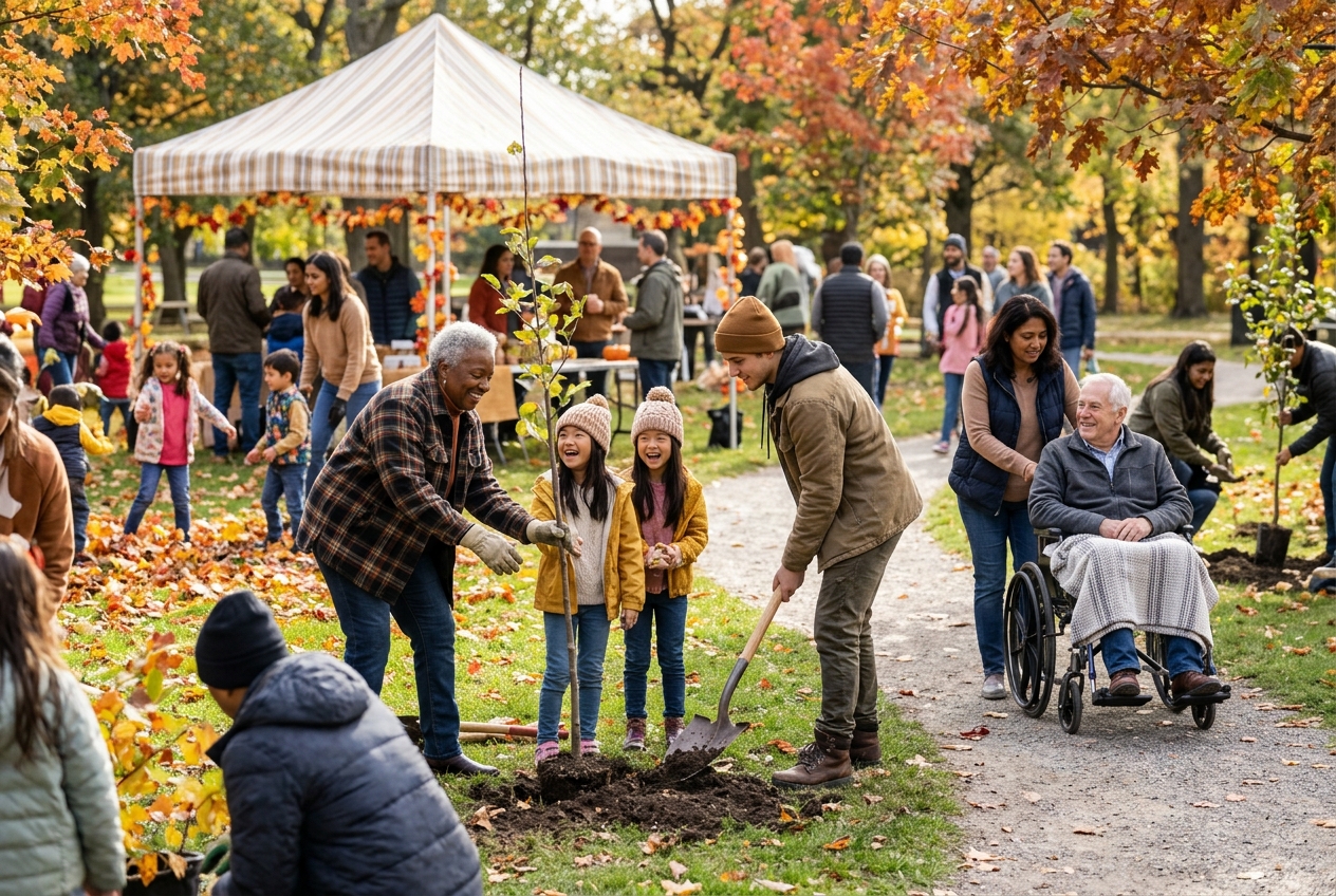 Canadians volunteering together in their community