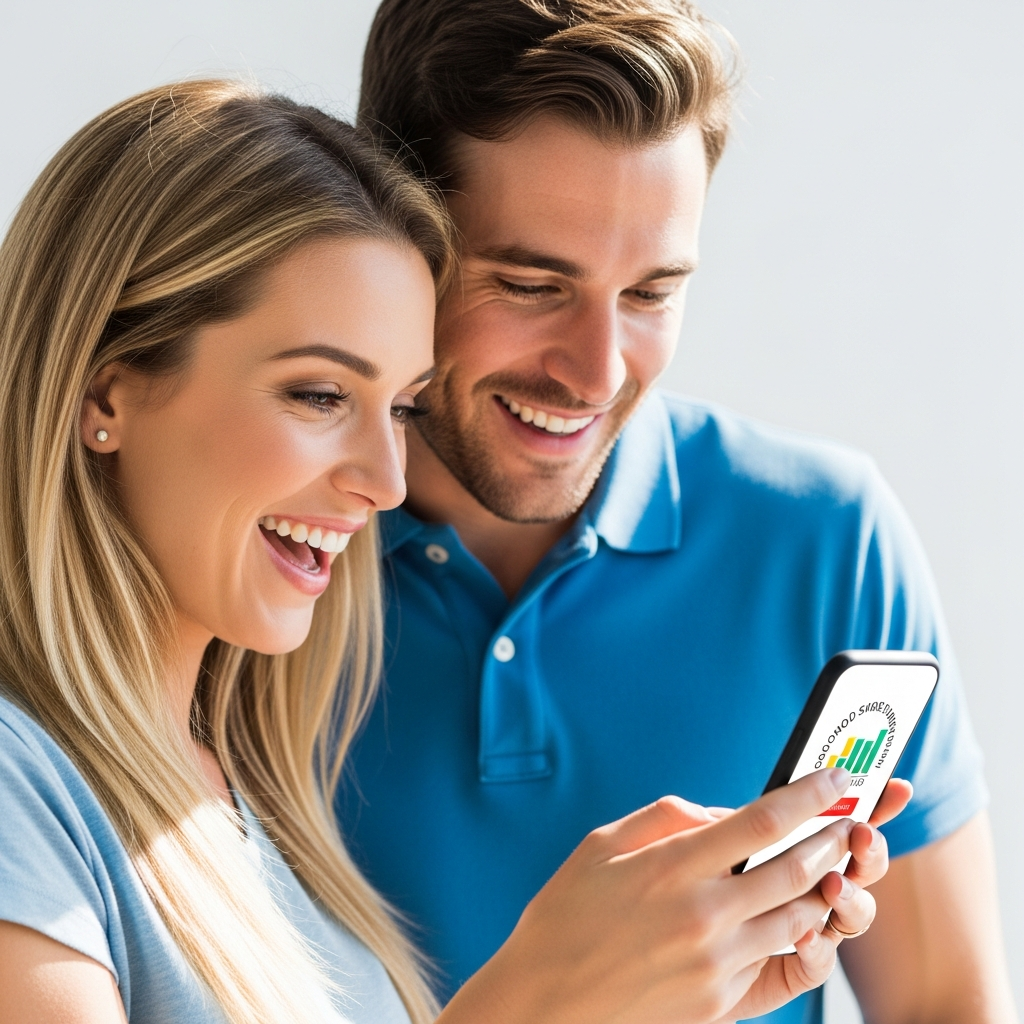 Happy couple comparing energy options on their phone
