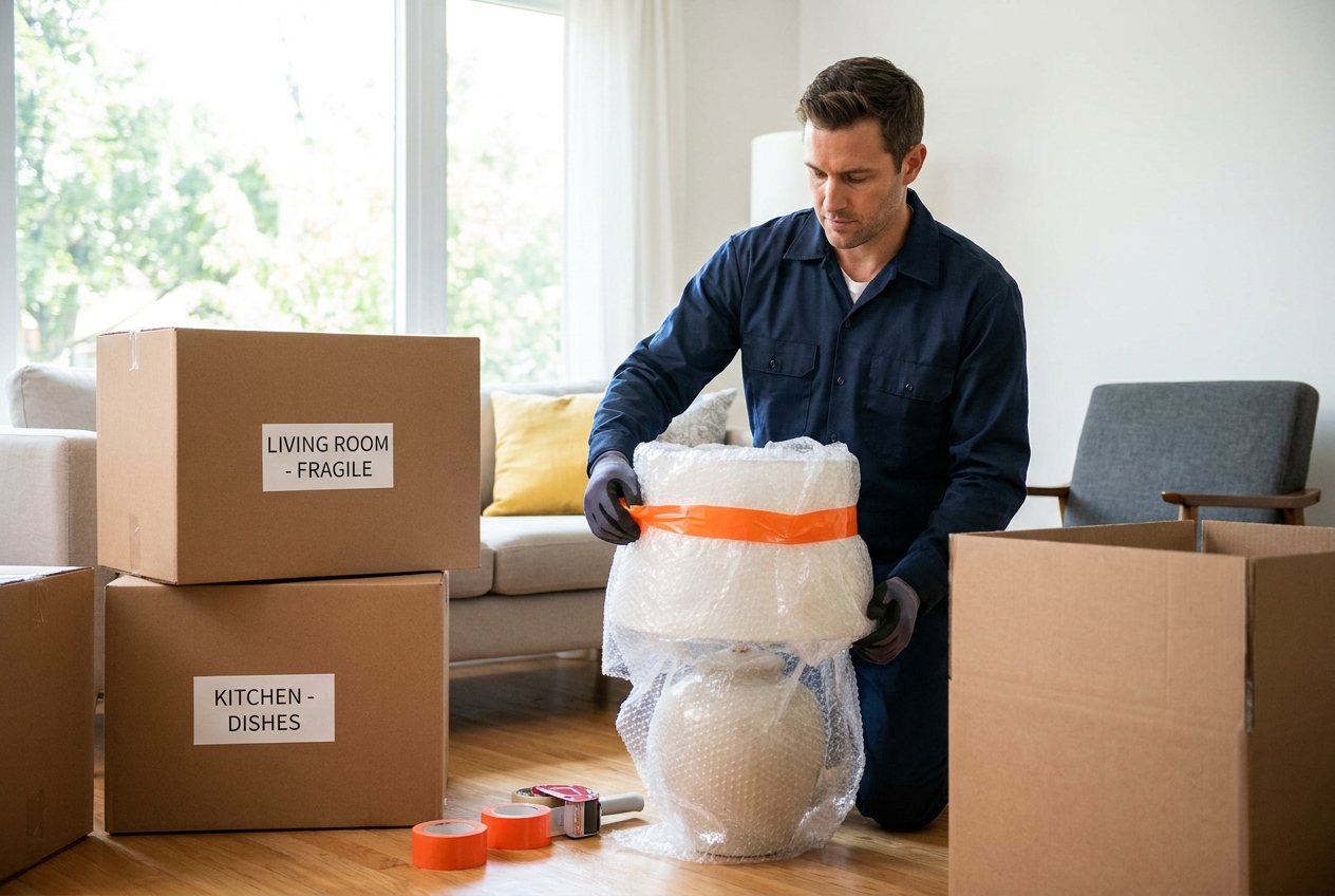 Haul Yeah professional packing service wrapping items in a New Jersey home