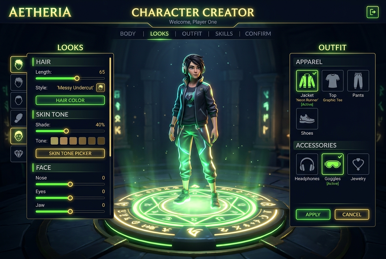 Urkey gameplay — character creator