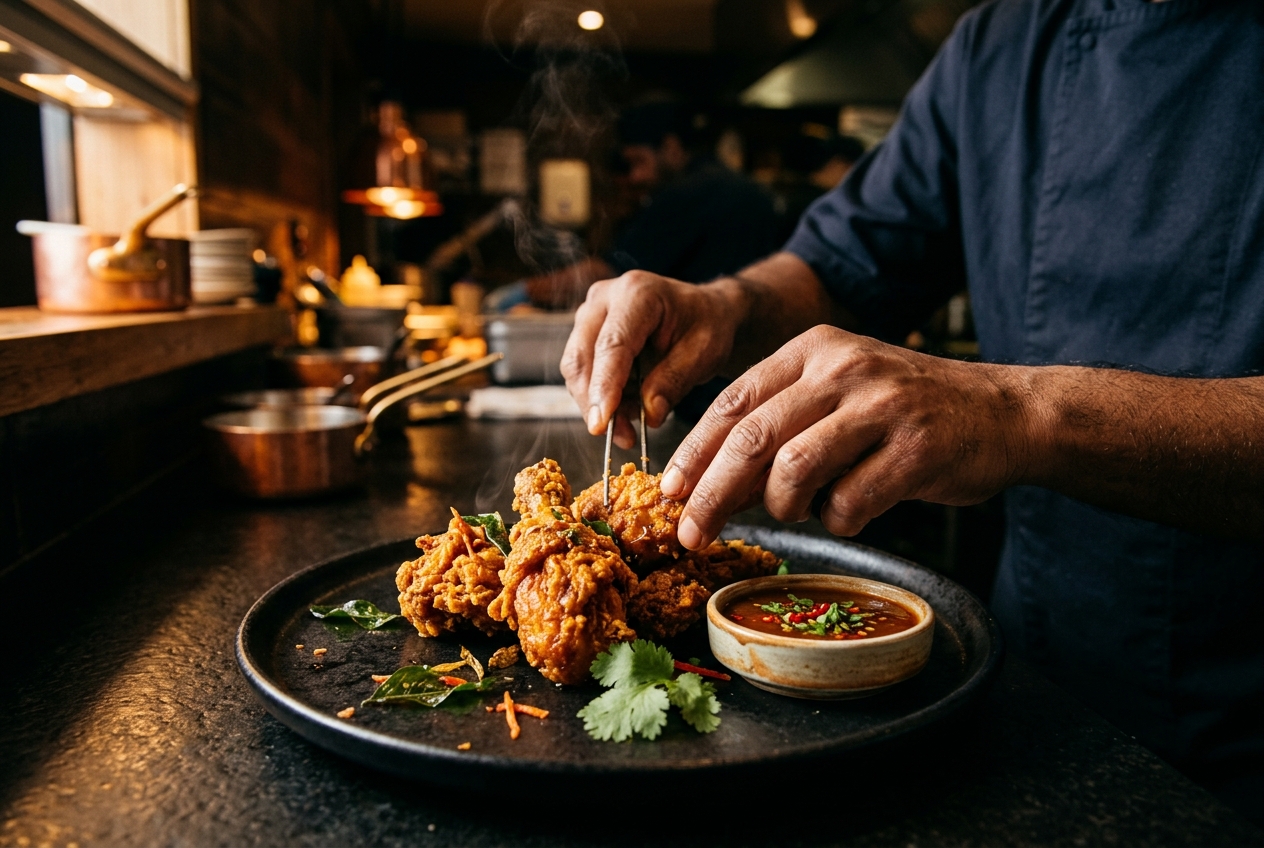 Plating fried chicken