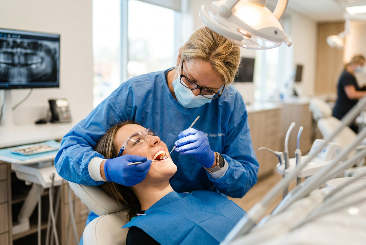 Dentist performing examination