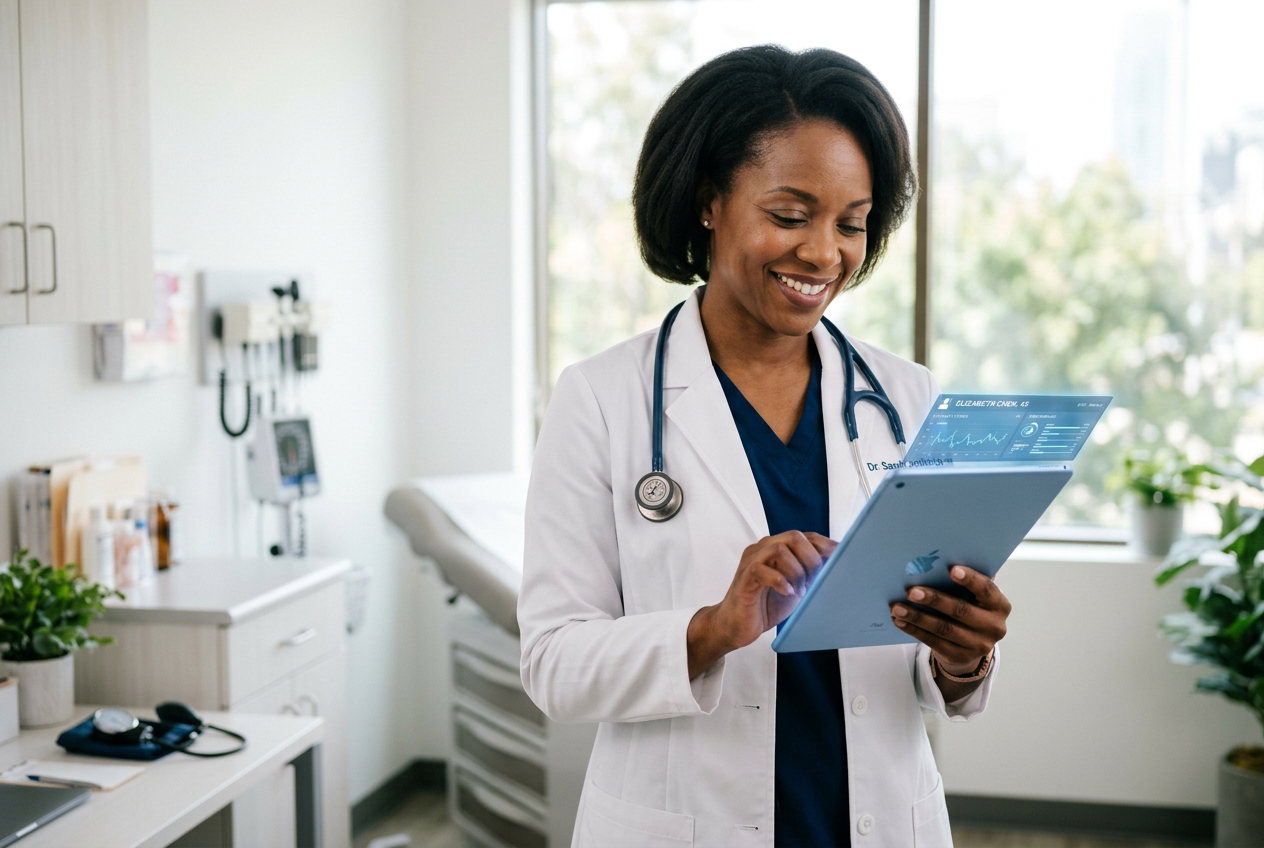 Physician using ezEHR on tablet
