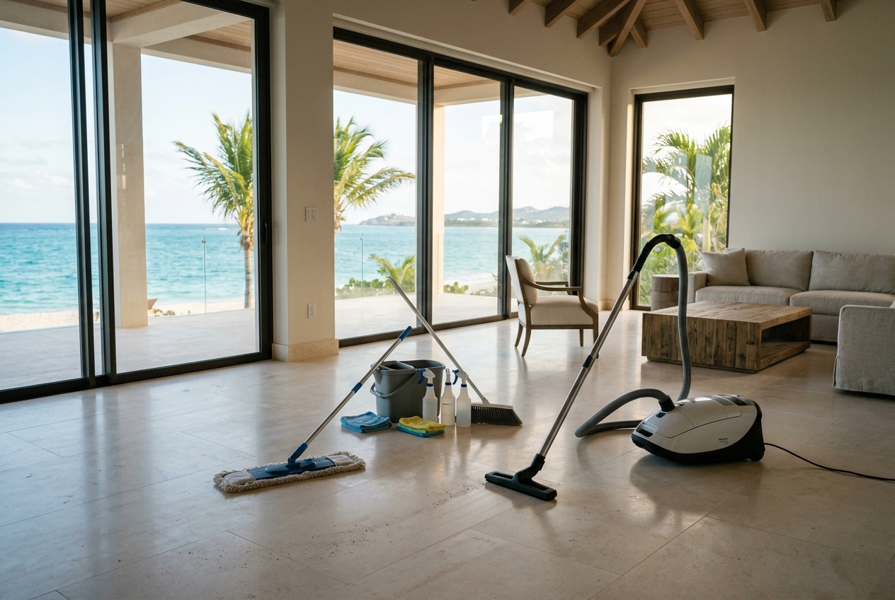 Newly finished luxury interior being prepared for presentation