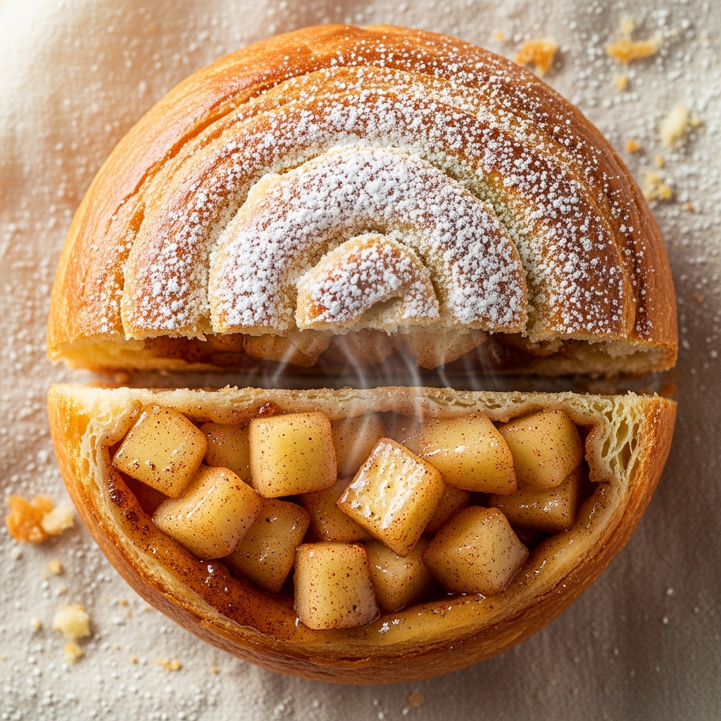 Apple pie ball cut open